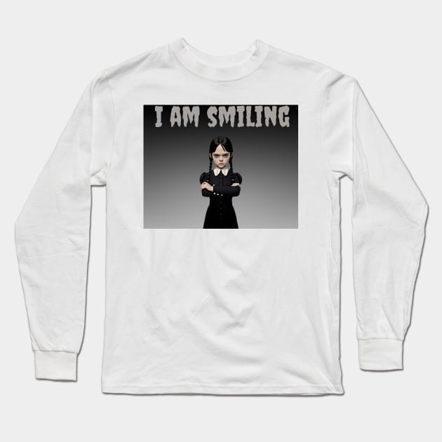 Wednesday Addams  Style -  I am smiling Long Sleeve T-Shirt by TheArtfulAI